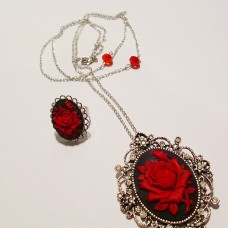 komplet cameo ogrlica in prstan vrtnica