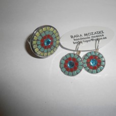 Komplet uhani in prstan v azteških barvah - mozaična tehnika