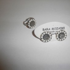 Komplet uhani in prstan: Kristalna bela rožica - mozaična tehnika