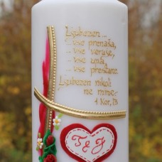 Poročna sveča v rdeče-belo-zlati kombinaciji
